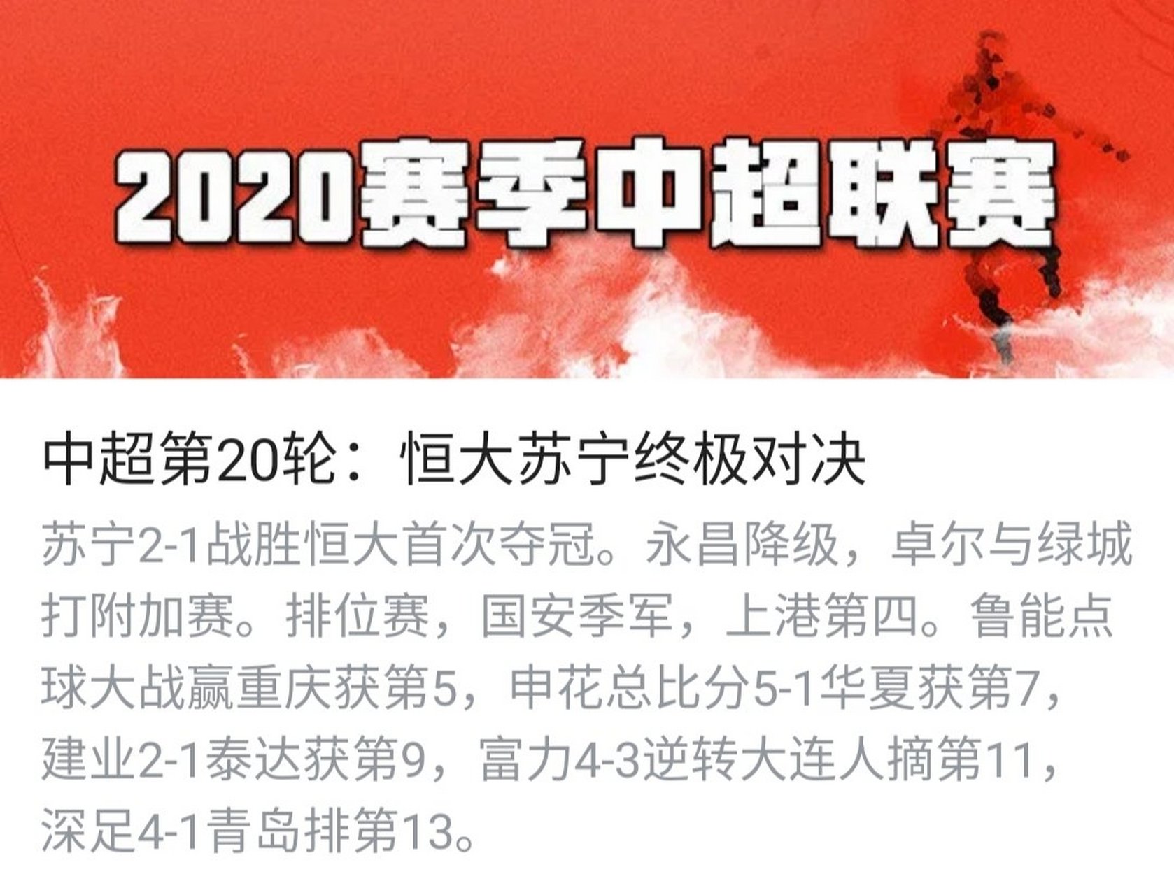 苏宁客场逼平恒大，保持在中超中游位置